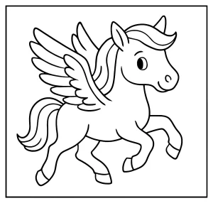 Pegas omalovánka – coloring page s létajícím Pegasem k vybarvení zdarma