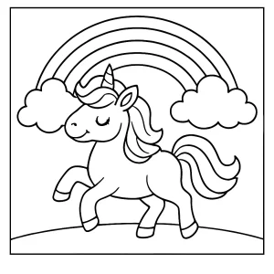 Omalovánka duhový jednorožec – coloring page k vytisknutí zdarma pro děti