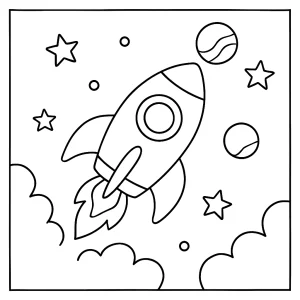Omalovánka vesmírné rakety – coloring page zdarma k vytištění
