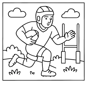 Rugby omalovánka – sportovní coloring page pro děti k vytištění