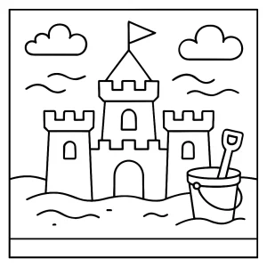 Omalovánka písečného hradu – coloring page k vybarvení pro děti