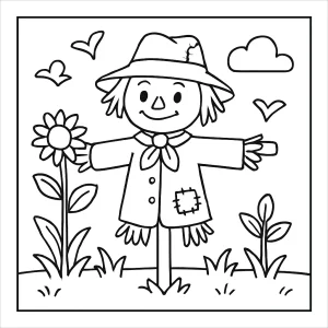 Strašák na poli – omalovánka zdarma coloring page k vytisknutí pro děti