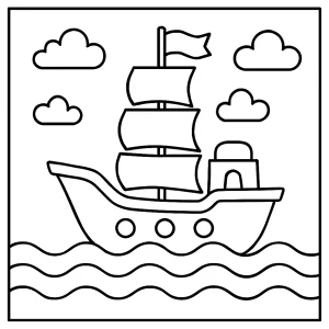 Omalovánka lodi na moři – coloring page pro děti k vybarvení a vytištění