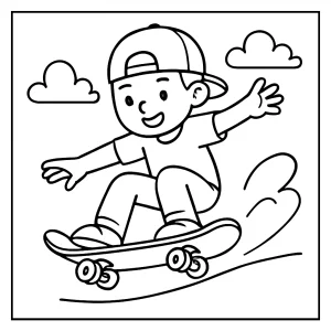Skateboarding coloring page – omalovánka kluka na skateboardu k vytisknutí zdarma