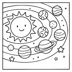 Omalovánka sluneční soustavy – coloring page s planetami k vytisknutí zdarma