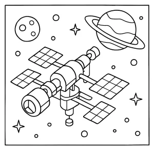 Omalovánka vesmírné stanice – coloring page k vytištění zdarma pro děti