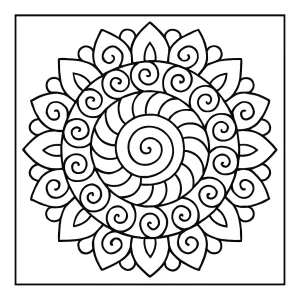 Spirálová mandala omalovánka – coloring page s detailním spirálovým vzorem k vybarvení