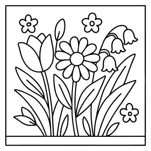 Omalovánka jarních květin – coloring page s tulipány a narcisy k vybarvení