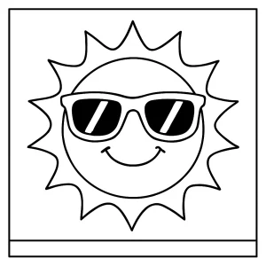 Omalovánka slunce s brýlemi – coloring page pro děti k vytištění zdarma