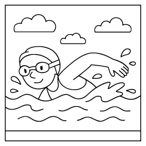 Plavání – omalovánka ke stažení a vytištění zdarma, sportovní coloring page pro děti
