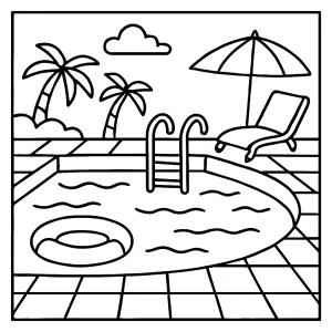 Bazén omalovánka – coloring page s obrázkem letního bazénu ke stažení zdarma