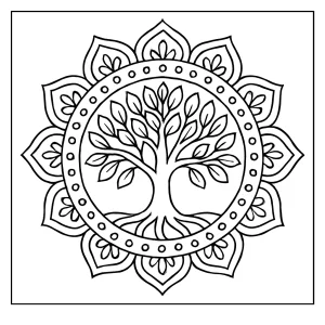 Mandala stromu omalovánka – coloring page s přírodními a symetrickými vzory k vybarvení