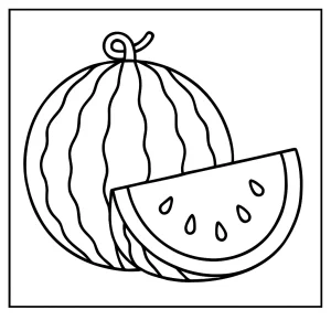 Meloun omalovánka – coloring page s letním ovocem pro děti ke stažení zdarma