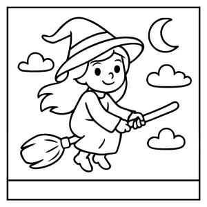 Omalovánka čarodějnice – coloring page s čarodějnicí pro děti k vybarvení zdarma