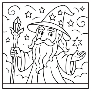Omalovánka čaroděje – coloring page s kouzelníkem pro děti k vytištění zdarma