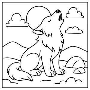 Omalovánka vlka vyjícího na měsíc – coloring page pro tisk a vybarvení