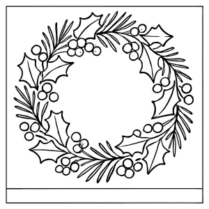 Omalovánka vánočního věnce z borovice, cesmíny a bobulí – coloring page ke stažení a vybarvení