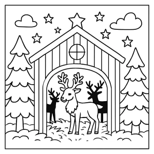 Kouzelný sobí stáj omalovánka – coloring page pro tisk zdarma