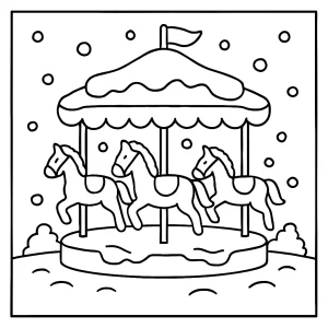 Kolotoč pod sněhem – omalovánka, coloring page k vytištění zdarma pro děti