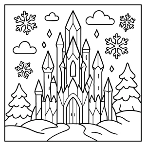 Omalovánka ledového zámku princezny z krystalového sněhu – coloring page k vytisknutí a vybarvení