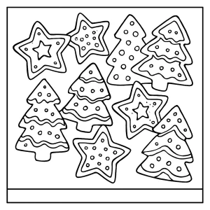 Omalovánka perníkových hvězd a stromečků – coloring page k vybarvení pro děti