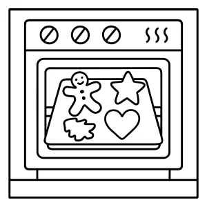 Omalovánka perníčků pečených v troubě – coloring page pro děti k vytištění zdarma