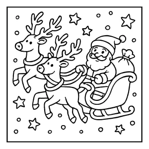 Omalovánka sobi táhnou saně s Mikulášem, zdarma coloring page k vytištění