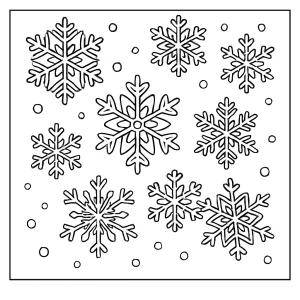 Omalovánka sněhových vloček – coloring page s různými tvary vloček k vybarvení zdarma