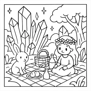 Křišťálový lesní piknik omalovánka – coloring page ke stažení zdarma