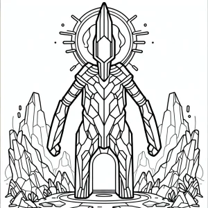 Fantasy omalovánka zdarma s křišťálovým golemem střežícím magický portál