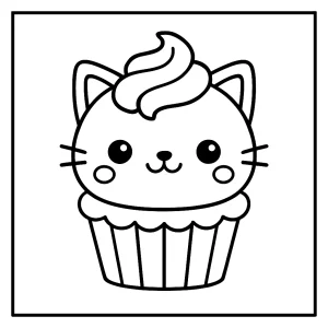 Kawaii cupcake kočička coloring page - omalovánka k vytištění zdarma