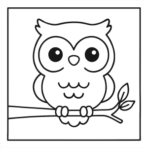 Omalovánka s roztomilou kawaii sovou sedící na větvi ke stažení zdarma