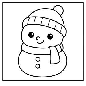 Roztomilý kawaii sněhulák s kloboukem - omalovánka pro děti zdarma