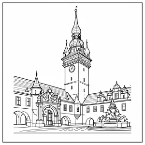 Omalovánka Staroměstská radnice v Brně s gotickou věží – omalovánka k vytištění