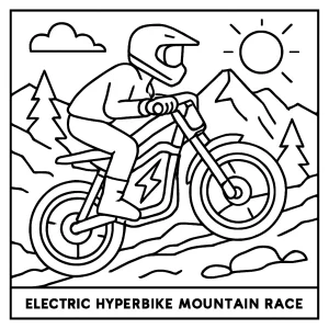 Elektrický hyperbike horský závod – omalovánka ke stažení zdarma, obrázek pro vybarvení