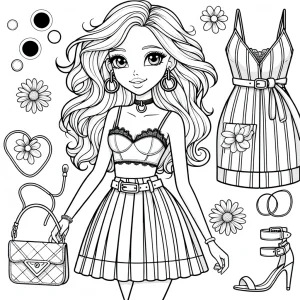 Módní dívka v stylovém outfitu - omalovánka zdarma ke stažení, coloring page pro děti