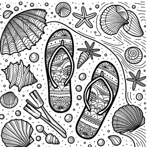 Letní omalovánka žabky a mušle v písku – coloring page zdarma k vybarvení