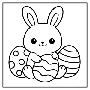 Kawaii velikonoční zajíček s vajíčky – omalovánka k vybarvení zdarma