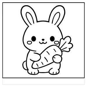 Omalovánka kawaii králíček držící mrkev – coloring page k vybarvení pro děti zdarma