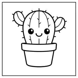 Kawaii kaktus s úsměvem omalovánka – coloring page k vytisknutí pro děti