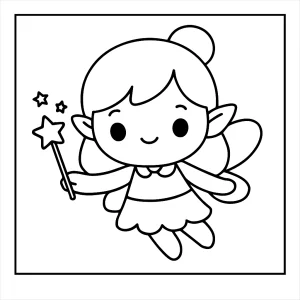 Kawaii víla s kouzelnou hůlkou – omalovánka zdarma, coloring page k vytištění pro děti