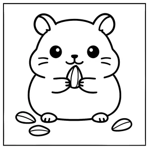 Omalovánka roztomilý kawaii křeček jí semínka slunečnice k vybarvení