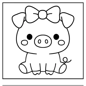 Kawaii prasátko s mašlí omalovánka pro děti – zdarma ke stažení a vybarvení