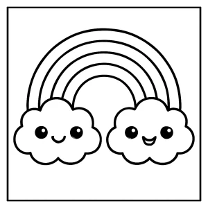 Roztomilá kawaii duha s obláčky coloring page omalovánka k vytisknutí zdarma
