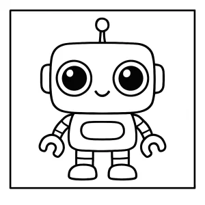 Kawaii robot s velkýma očima coloring page omalovánka k vybarvení zdarma
