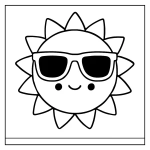 Kawaii sun with sunglasses coloring page – omalovánka s roztomilým sluníčkem a brýlemi pro děti