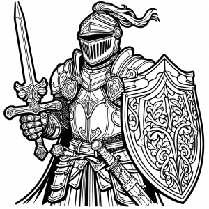 Omalovánka statečný rytíř s mečem a štítem – coloring page k vytištění zdarma