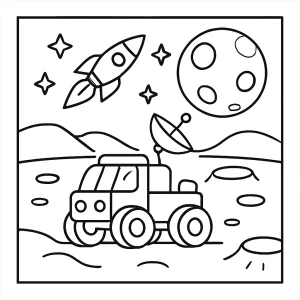 Lunární rover road trip coloring page – omalovánka pro děti s vesmírným roverem na měsíci
