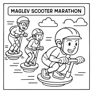 Maglev Skútr Maraton omalovánka – coloring page s futuristickými skútry k vybarvení