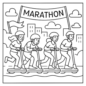 Maglev Skútr Maraton omalovánka – coloring page s futuristickými skútry na závodní dráze